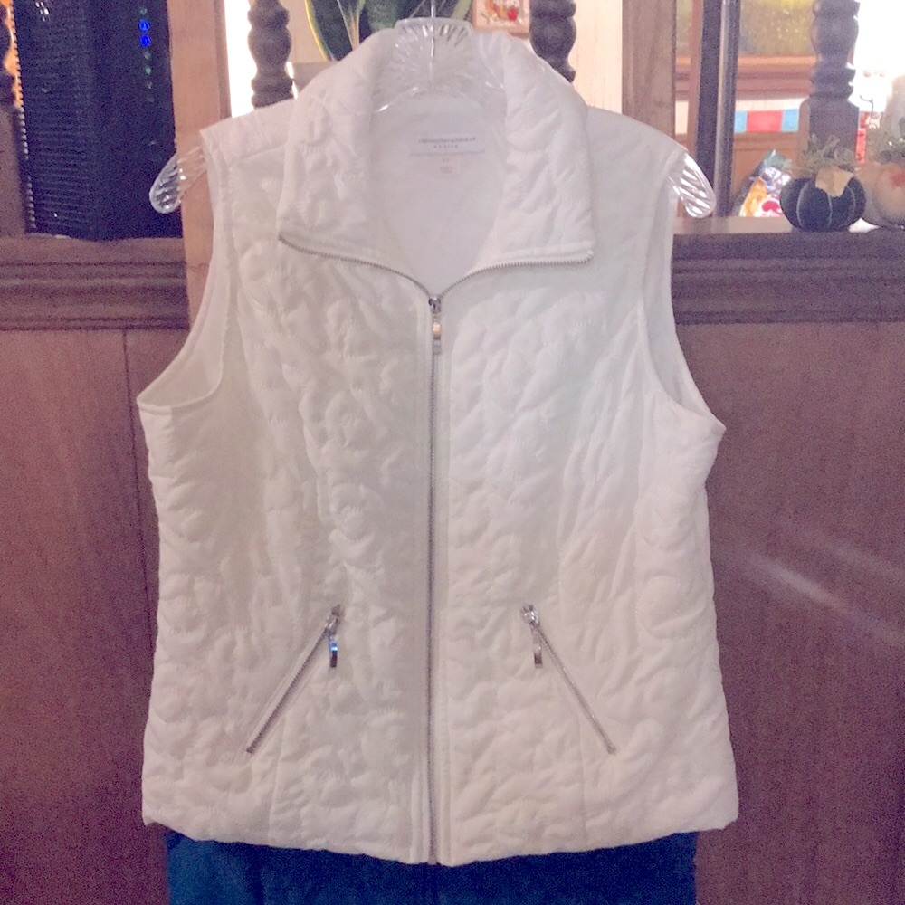 Christopher & Banks Ivory Quilted Zipper Vest P/S